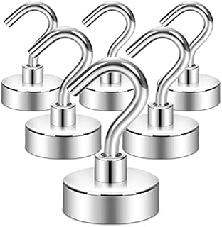 Neosmuk Magnetic Hooks, 22 lb+ Heavy Duty Magnets with Hook for Fridge, Extra Strong Super Cruise Hook for Hanging, Magnetic Hanger for Curtain, Grill, Towel, Ceiling (Silvery White, Pack of 6)