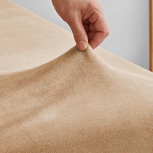 Image of VAS COLLECTIONS Luxury Warm Winter Elastic Fitted Bedsheet with 2 Pillow Covers - Ultra Soft Flannel Velvet Touch, Cozy & Wrinklefree lintfree Size - 78x72+10 Inches (Beige)