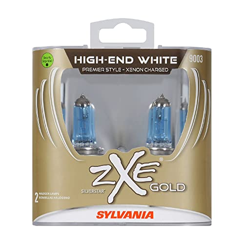 SYLVANIA - 9003 (HB2, H4) SilverStar zXe GOLD High Performance Halogen Headlight Bulb - Headlight & Fog Light, Bright White Output, Best HID Alternative, Xenon Charged Technology (Contains 2 Bulbs)