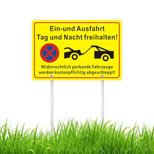 Felexdo Einfahrt Freihalten Schild mit Pfosten,30x20cm Ausfahrt Freihalten Schilder Schild Parken Verboten Metall mit 30cm Aluminium legierung Pfosten für den Außenbereich