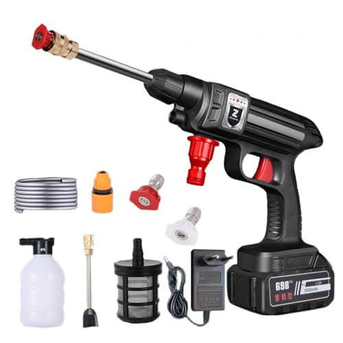 Pistola de Agua de Alta presión, 30Bar Limpiador de Alta presión portátil con batería de 6000mAh, Cargador y Manguera 5m, 435PSI hidrolimpiadora Bateria para Jardín y Coche (1 × batería-A)