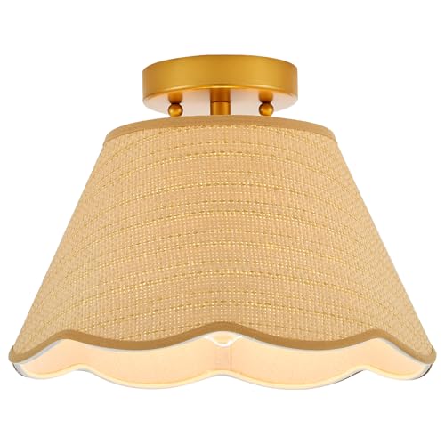 ELYCCUPA 13 Boho Semi Flush Mount Ceiling Light Hand Woven Rattan Mini Chandelier for Bedroom Hallway Kitchen Nursery Room Entryway UL Listed