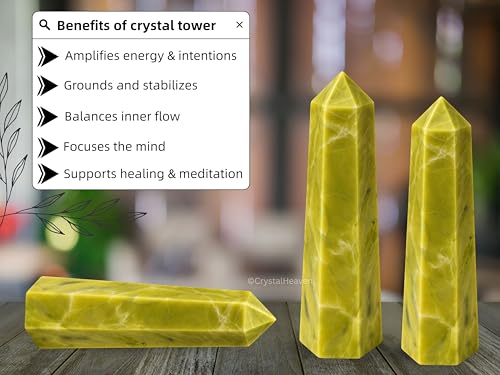 Image of Crystal Heaven Certified Serpentine Crystal Tower Obelisk Point for Chakra, Healing and Balancing - AAA Grade Original Certified Gemstone Agate for Reiki Meditation Yoga Spiritual (3-4 Inches)