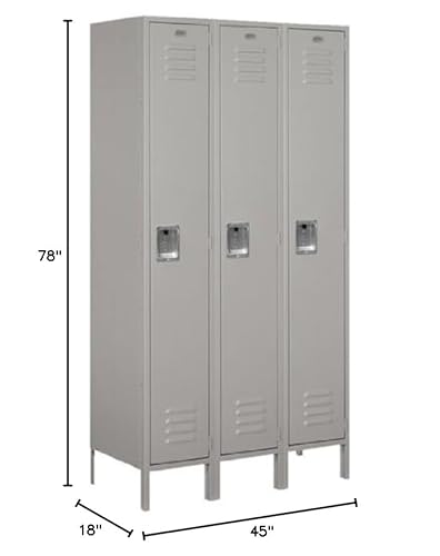 Salsbury Industries 51368Gy-U Extra Wide Standard Metal Locker Single Tier 3 Wide 6 Feet High 18-Inch Deep Gray Unassembled Gray #TOP4