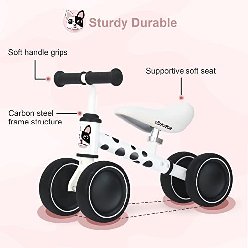 Allobebe Baby Balance Bike For 1 Year Old, Toddler First Balance Bike, No Pedal Infant 4 Wheels Baby Walker First Birthday Gift, Mini Bike For 12-24 Months, Spotty Dog #TOP2