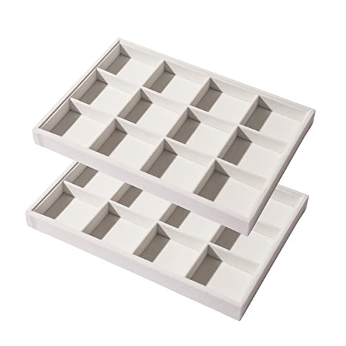 Pengup 2 Pcs Stackable Jewelry Organizer Trays,12 Grid Rings Cufflink Scrunchie Hair Ties Display Storage Trays Holder,Beige White #TOP6