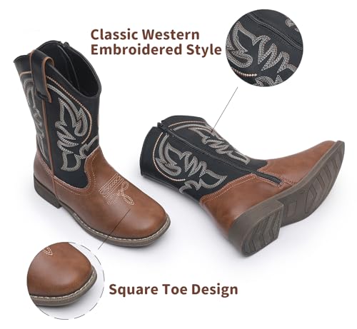 Blikcon Kids Cowboy Boots for Boys & Girls Embroidered Square Toe Cowgirls Western Rodeo Boots with Side Zipper for Toddler & Little Kid & Big Kid2