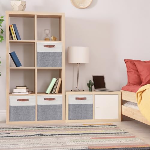 Mangata 25|28|30|33cm Aufbewahrungsbox Stoff, Aufbewahrungskorb für Regal, Korb Aufbewahrung, 3-er Pack, 33x33x33 cm, Grau Weiß – Ansicht 5