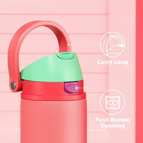 Image of 24 oz Insulated Water Bottle for Women: Meoky Stainless Steel Water Bottle with 2-in-1 Straw Lid - Leak Proof, Cold for 24 Hours, Fits in Car Cup Holder, BPA-Free for Sports Travel, Strawberry Field