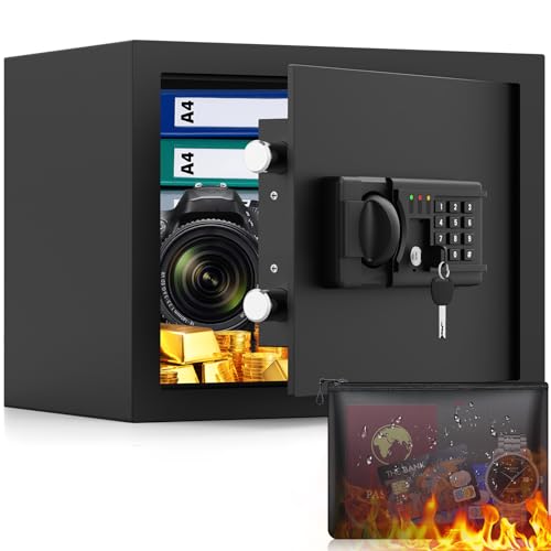 Klein Safe Tresor für Zuhause, 15L MöBeltresor Kleiner mit Feuerfest Wasserdicht Geldtasche, Kleiner Tresor Sicherheitssafe mit Zahlenschloss,Tresore Kinder Wandtresor für Geld Medikamente Schmuck