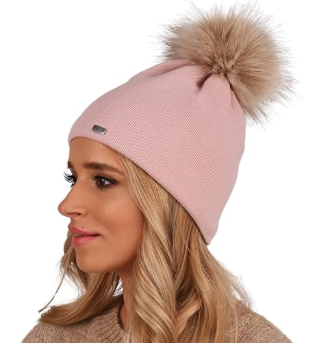Alur Bonnet Pompon Femme Hiver Chaud et Élégante - Universelle Chapeau Femme Hiver en Tricot - Élastique en Douce Beanie Chapeau - Écologique Bonnet Cabaia (Rose)