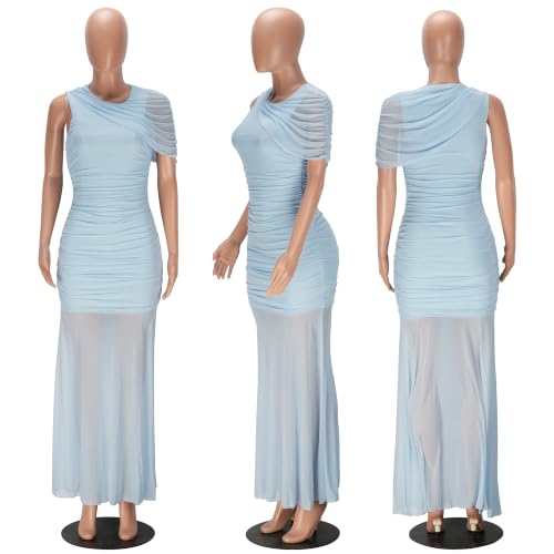 Image of PORRCEY Women's Sexy Rhinestone Lace Sheer Mesh Formal Evening Dress