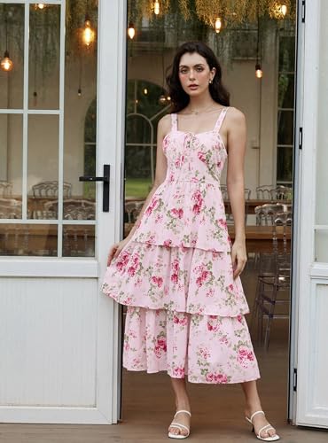 Scarlet Darkness Women's Floral Maxi Dress Summer Wedding Guest Dress Tiered Sleeveless Lace Up Corset Sundress3
