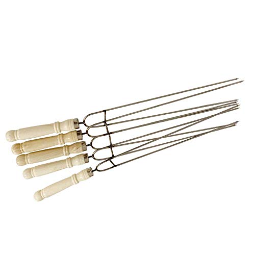 BINGFANG-W Herramienta Horquillas de pollo ala Tenedor T-Tenedor de acero inoxidable no magnético Herramientas Suministros muestra de la barbacoa que asa a la aguja de madera Barbacoa Accesorios parri