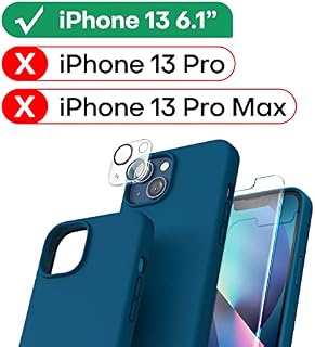 TOCOL 5 in 1 for iPhone 13 Case 6.1", with 2 Pack Tempered Glass Screen + Camera Lens Protector, Liquid Silicone Slim Shockproof Cover [Anti-Scratch] [Drop Protection], Alpine Green