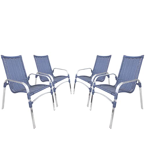 4 Cadeiras Emily Varanda, Jardim, Piscina, Área Gourmet Alumínio e Fibra Sintética Azul Dark