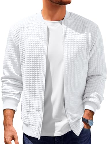 Runcati Mens Bomber Jacket Casual Lightweight Varsity Jackets Waffle Full Zip Coat
