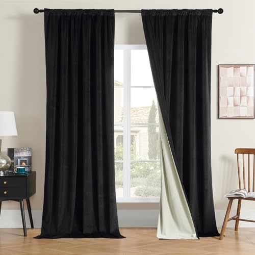 Black Velvet Bedroom Curtains 96 Inches 2 Panels