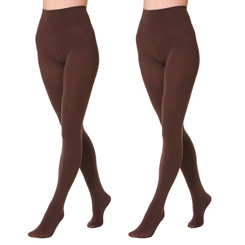 EVERSWE 2 Pairs Pack Womens Opaque Tights (L-XL Coffee)