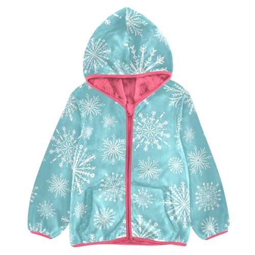 OTVEE Christmas Snowflake on Blue Kids Hoodie Jacket Fall Spring Full Zip Warm Outwear Coat
