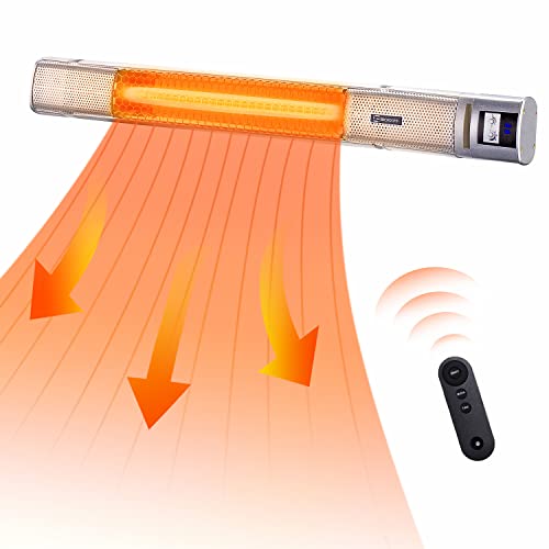 Techdorm Electric Patio Heater, Indoor/Outdoor Wall Mounted Heater, 1500W Fast Heating Infrared Patio for Garage, Backyard and Large Room with Remote Control (Silver) Techdorm Electric Patio Heater, Indoor/Outdoor Wall Mounted Heater, 1500W Fast Heating Infrared Patio for Garage, Backyard and Large Room with Remote Control (Silver)