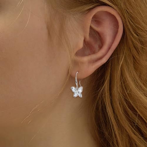 Small Butterfly Earrings for Women Sterling Silver Drop Dangle Earrings Hypoallergenic Cubic Zirconia Lightweight Jewelry for Sensitive Ears Sparkle Earrings Gifts2