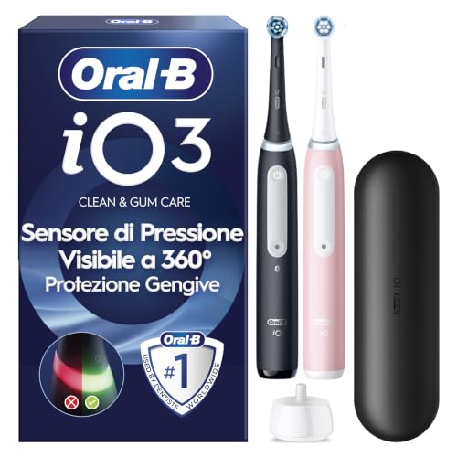Oral-B iO 3, 2 Spazzolini Elettrici, 2 Testina di Ricambio, Nero e Rosa