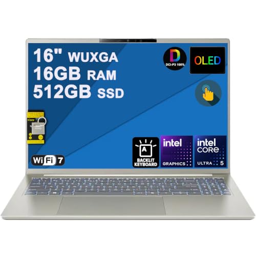 Image of Acer Swift 16 AI Laptop 16 inch 2k WUXGA OLED Touch (100% DCI-P3) Intel 6-core Ultra 5 322 (Up to 46 Tops) 16GB RAM 512GB SSD Backlit Thunderbolt for Creator Designer Business Professional Win11 ICP Hub