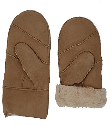 HEITMANN 100% Lammfell Handschuhe Fäustlinge Echt-Leder Damen NEU (M, Beige)