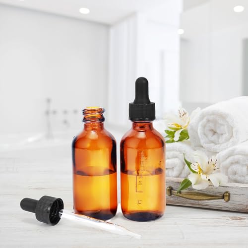 Yadream 4 pack, Leak-Proof Glass Dropper Bottles,2 OZ Bottles with Measured Dropper for Storage and Travel4