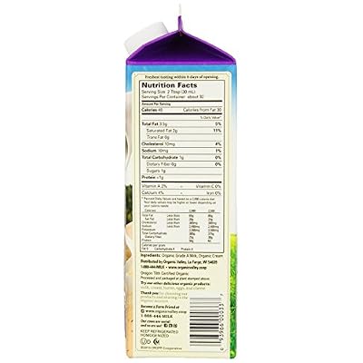 Organic Valley, Half & Half, Ultra Pasteurized, Organic, Quart, 32 oz