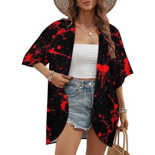 2026 Regular Fit Women's Open Front Blood Splatter Cardigans