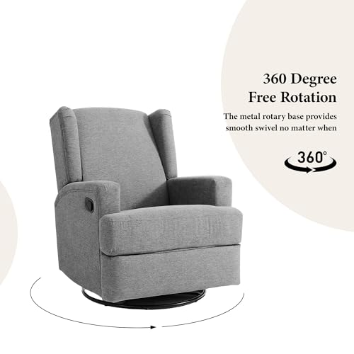 Image of Swivel Rocker Recliner Chairs Set of 2, 360 Swivel Wingback Recliner Chairs for Adults, Upholstered Glider Rocking Chair with High Back, Deep Seat for Living Romm Bedroom, Cotton Linen, Light Gray