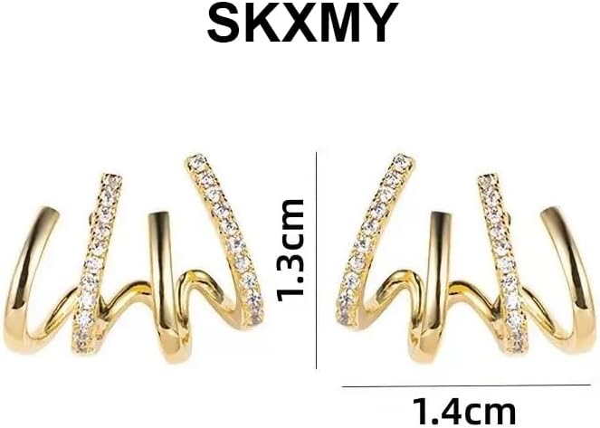 Gold Stud Earrings for Women Triple Huggie Hoop Earrings for One Hole Hoop Earrings Trendy Dainty Minimalist Simple Earrings Jewelry Gifts for Her - Image 3