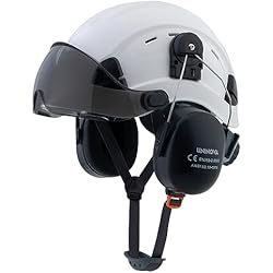 Casco Con Ventilador Uninova Casco de protección de trabajo con visera y protección auditiva Casco de seguridad ABS ajustable Casco de construcción ventilado con casco industrial en 397 (es1-White+Smoked Visor+Earmuff)