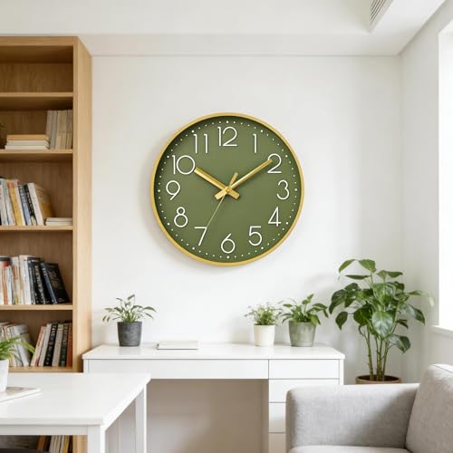 Image of DAXSMY Wall Clock 10 Inch Green Decorative, Battery Operated Silent