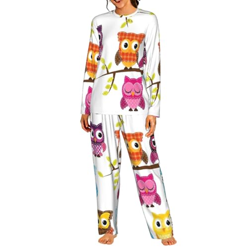 Pyjama hiboux femme manches longues ensemble doux confortable