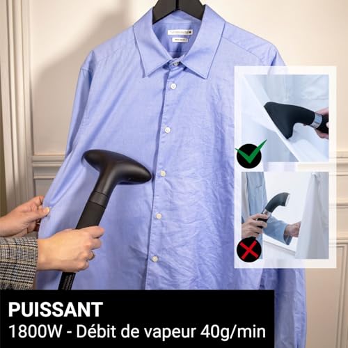 SteamOne - Steamer Défroisseur Vapeur 1800W 40g/min H18B - Fer Vertical Autonomie 45min (1800ml) - Élimine 99,99% d'Impuretés - Prêt en 60s - Câble 2m - Tuyau Triple Protection Thermique – Image 3