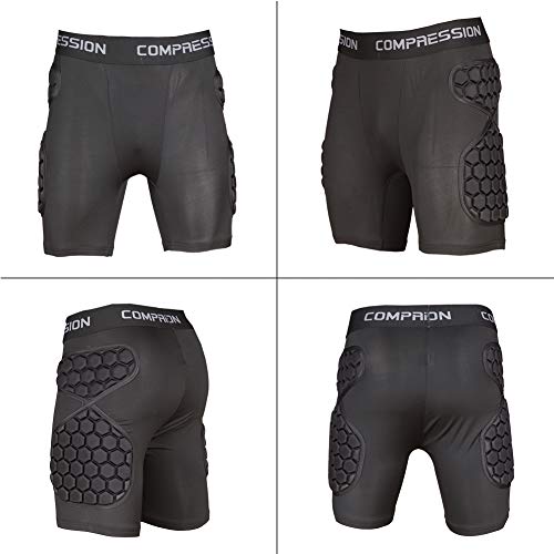 Shinestone Herren Torwarthose mit BodyShield gepolsterte Kompressionshemd-Hose und Shorts mit Schwammschutz für Fußball, Baseball, etc, Black Shorts, Medium