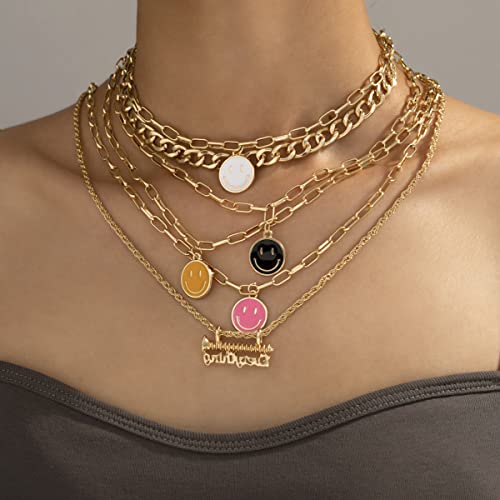 Godyce Smile Pendant Necklace For Women Girls Smiley Face Chain Necklace Paperclip Necklace Cute Round Pendant Necklace Preppy Jewelry thumb #3