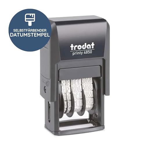 Trodat – Printy 4850 Datumsstempel mit Wunschtext personalisieren – selbstfärbender Stempel zur korrekten Beschriftung von Dokumenten, Belegen, Rechnungen & Co (25 x 5 mm | 1 Zeile)