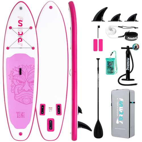 FunWater 10'6×33"×6" Inflatable Stand Up Paddle Board with Premium SUP Paddleboard Accessories,Adults & Youth for All Skill Levels, Included with Board, Paddle, Pump, Three Fins, Backpack