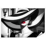islandburner XXL Bild Poster Elegante Frau mit großem Hut und roten Lippen in Schwarzweiß für Schlafzimmer Modeinteressierte Modeboutique Premium Bilder Fotodruck