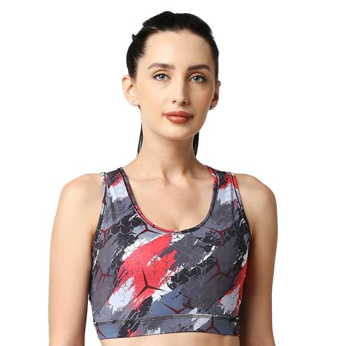 Image of SOIE Women's Medium Impact Quick Dry Padded Racerback Printed Athleisure Sports Bra