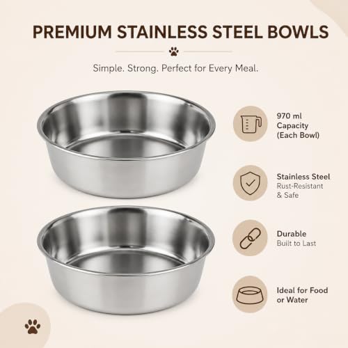 Image of Stay On Mat Stainless Steel Pet Bowl Combo with Magnetic Base | Double Feeding Bowl Combo for Providing Food and Water to Beloved Dog, Puppies & Cats (Stay on Mat, 940ml)