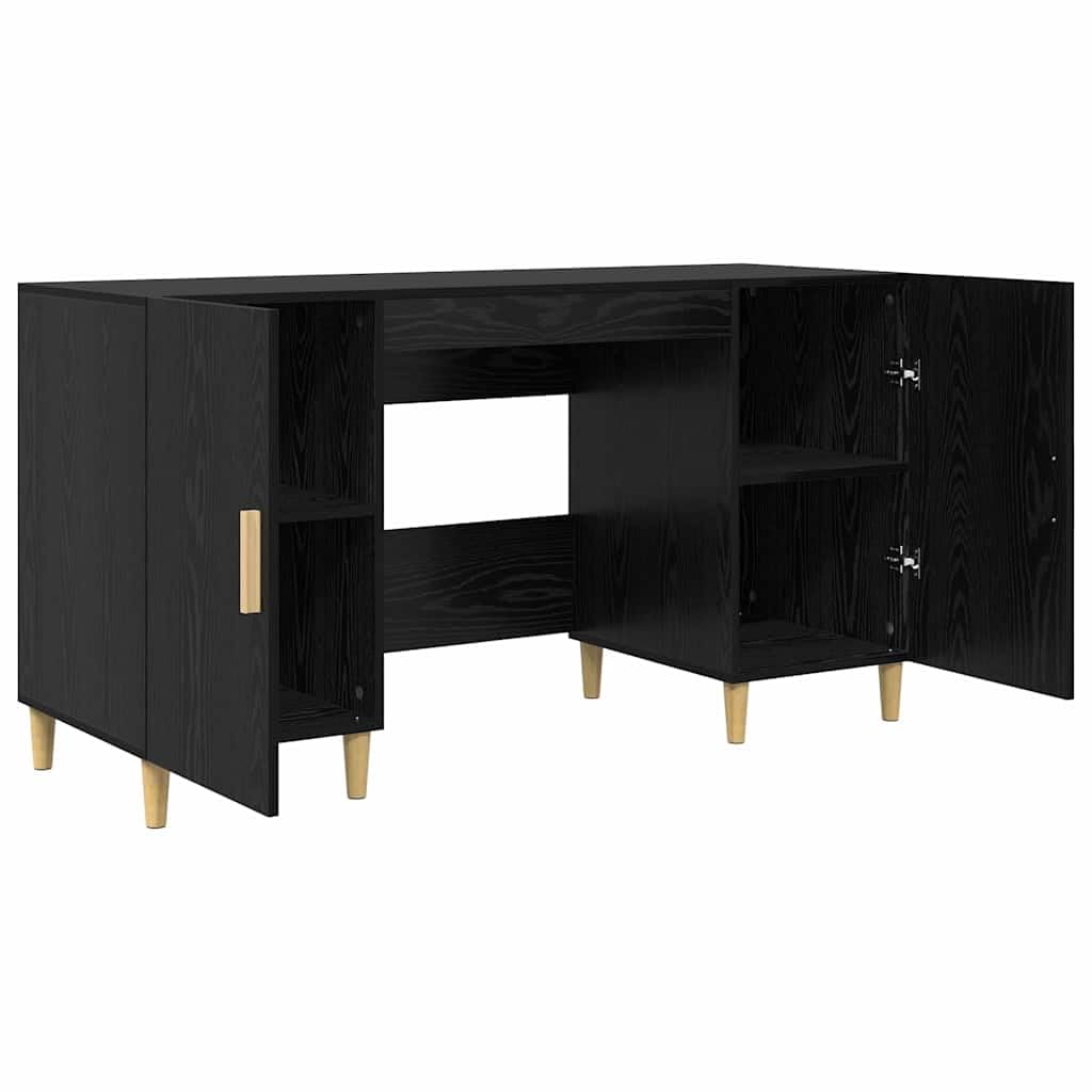 Schreibtisch mit Regal Schwarz Eichen-Optik 140 x 50 x 75 cm Holzwerkstoff mit Stauraum und Ablage für Homeoffice Arbeitszimmer PC Laptop Gaming ergonomisch platzsparend