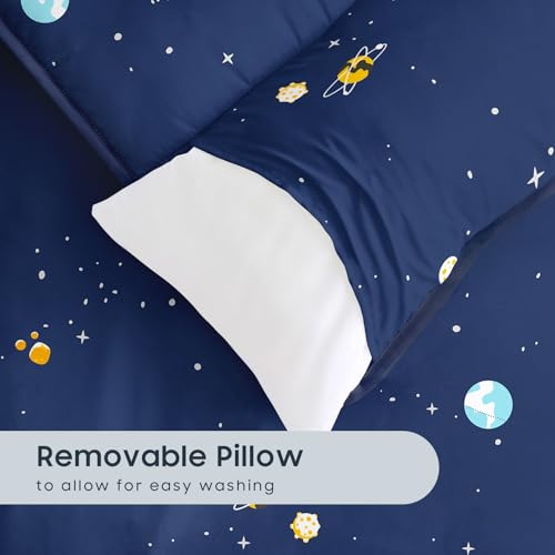 Image of Wake In Cloud - Toddler Nap Mat with Pillow and Blanket, 100% Cotton Fabric, for Kids Boys Ages 3 Plus in Daycare Kindergarten Preschool, Roll Up Sleeping Bag, Galaxy Spaces
