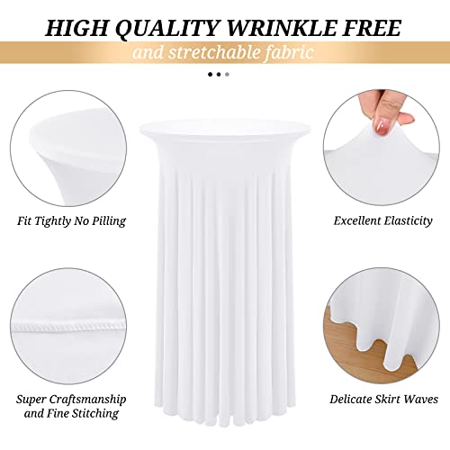 Ymhpride 4 Pack Stretch Table Skirts For Round Cocktail Table 24X43 Inch White Round Cocktail Table Cover For Table Stretchable Tablecloth For Party Wedding Table #TOP4