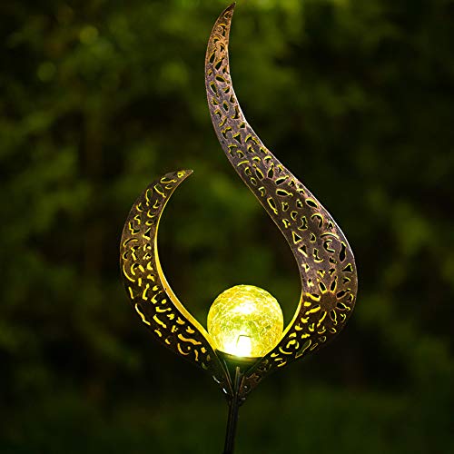 Preisvergleich Produktbild Solarlampe für Außen, Metall Mond Sonne Garten Solar Flammenlicht, Wasserdicht Solarleuchten LED Stake Gartenfahlständer Solarleuchte, Solarleuchten Garten im Freien für Terrasse, Weg, Hof, Rasen