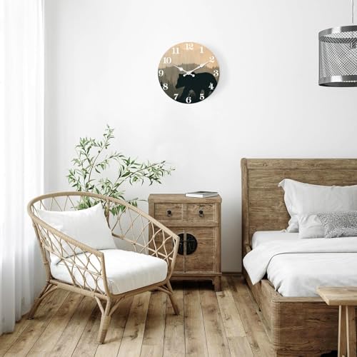 Image of XFM Cabin Bear Wall Clock 16 Inch for Lodge | Silent Non-Ticking Battery Operated Vintage Farmhouse Wooden Round Decorative for Living Room Kitchen Bedroom